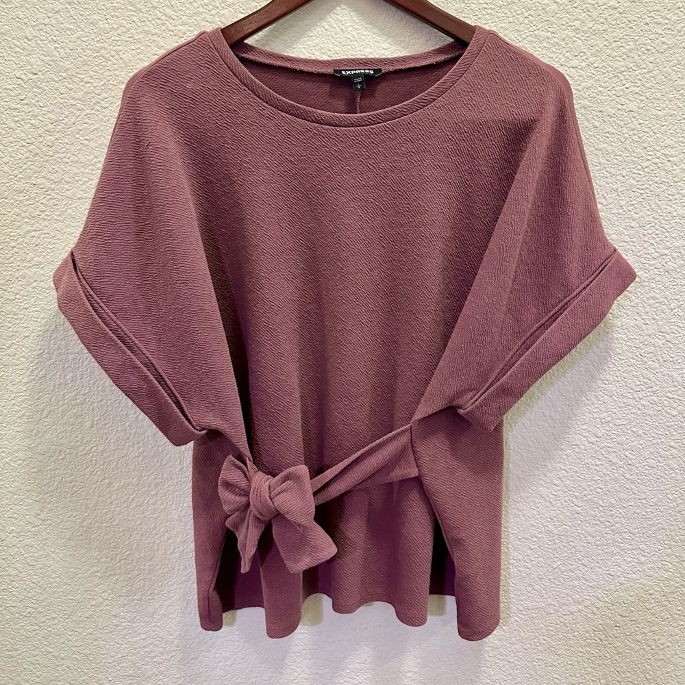 Express Purple Dolman Sleeve Top with Tie Detail Size L